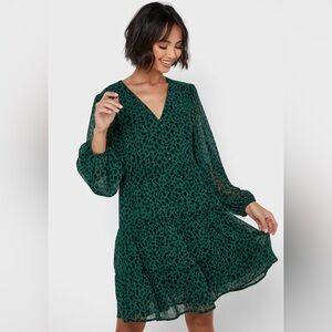 Mango Green Leopard Print Dress
